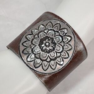 Bohemian Cuff Bracelet With Silver Mandala